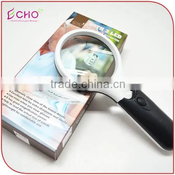 Handheld White-Black Magnifier Loupe with 3 LED Light