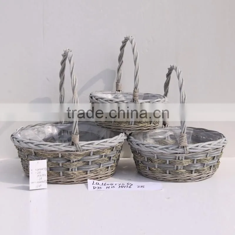 wicker plastic lined garden hanging plant basket