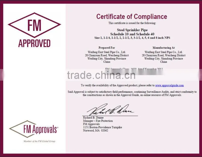 ASTM A795 ASTM A135 galvanized fire fighting pipe