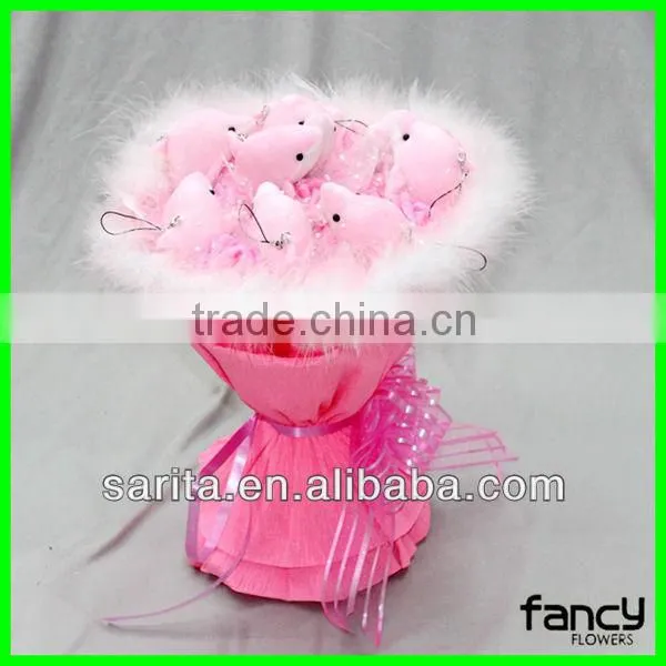 Sweet Love plush doll bouquet 9 Pcs Dolphin 11 Pcs Pink Rose Artificial Flowers Creative Gifts Valentines Present