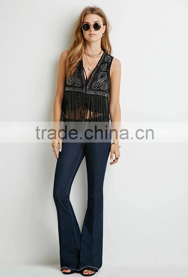 Studded fringe faux suede vest