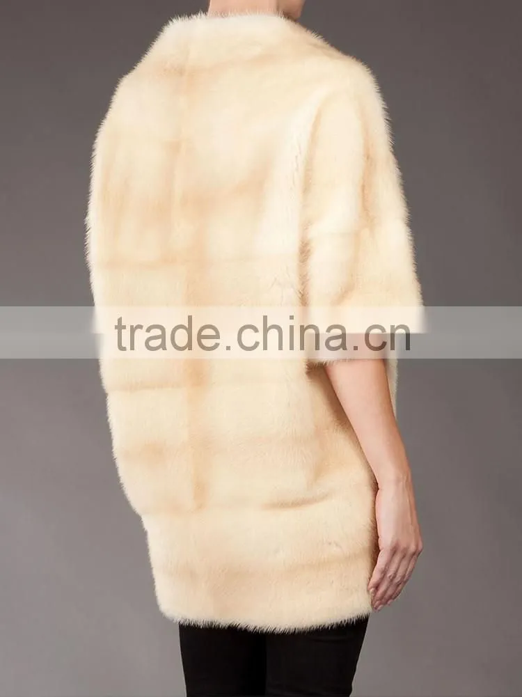 OEM white lady real round collar zipper seven sleeve fox fur coat for women
