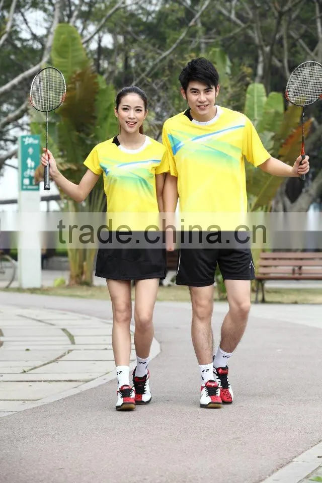Couple's blue badminton wear,wholesale cheap badminton sport shirt,exporters badminton sport shirt