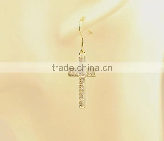 crystal gold cross dangle women earrings