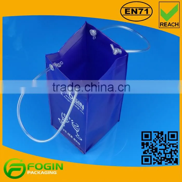Durable Plastic PVC Water Resistant Chiller Cooler Wine Bottle Ice Bag with Tube Handles