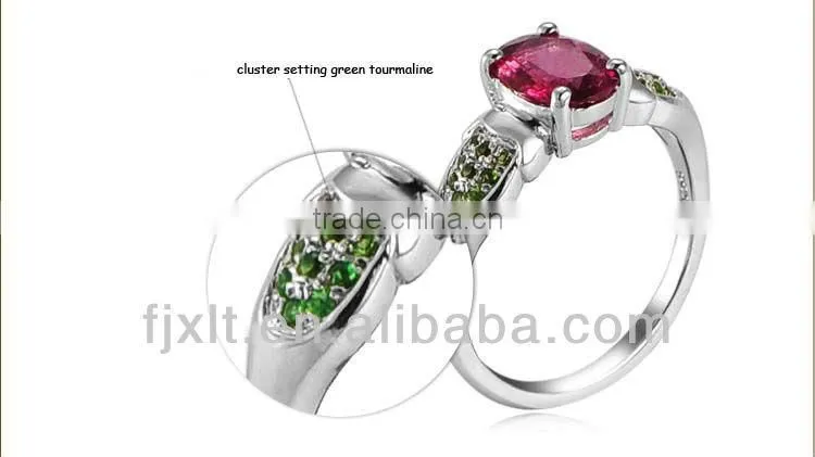 Korean Vintage Style 925 Sterling Silver Red Green Tourmaline Ring Vner