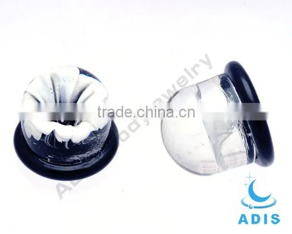 Black bottom pyrex glass 0g ear plug piercing glass body jewelry