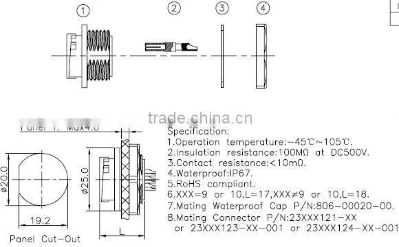 2 pin circular connector panel mount