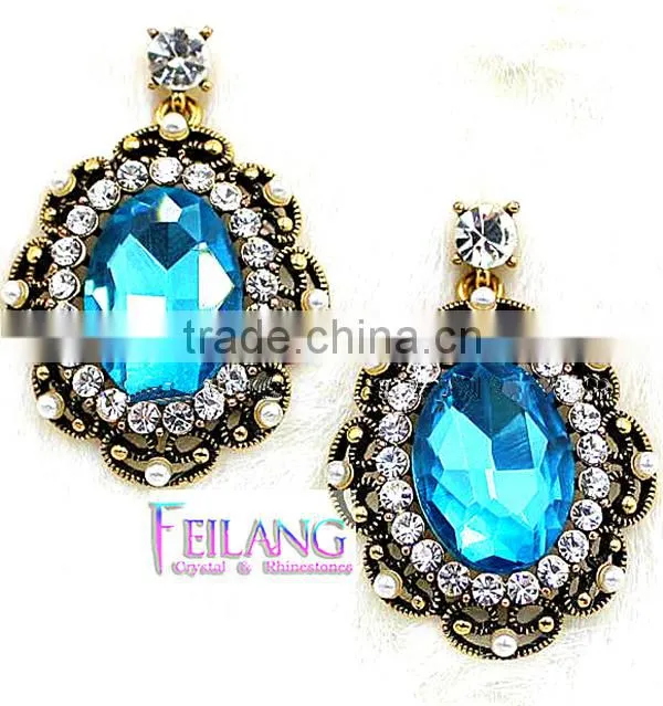 European And American Retro Inlaid Semi-precious Stones Drop Earrings