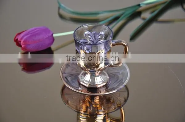 Glass golden/silver/copper plated tea cups and saucers set