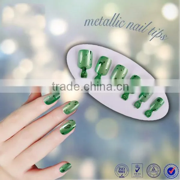 Free samples metallic colored acrylic artificial nail tips christmas decoration full cover color manicure fake nail tips