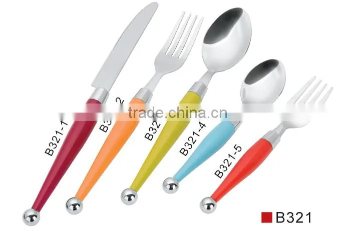 20pcs plastic colorful handle stainless cutlery set with hand polish