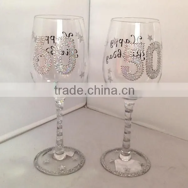 mout-blown clear new developed pink diamond glass wine cup