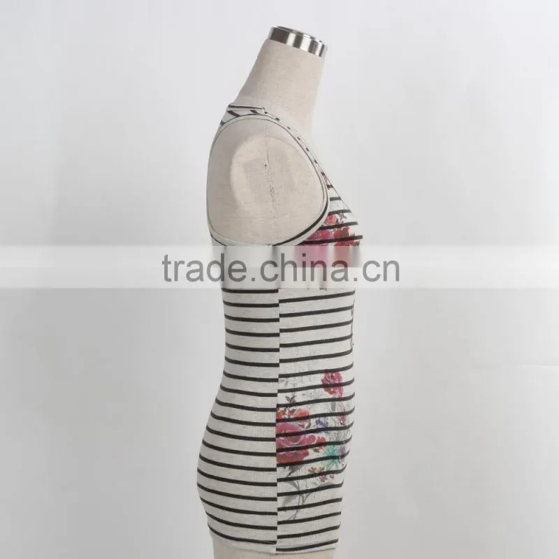 F5S15001 Stripe Design Ladies Wholesale Tank Top Manufacturer for 2016 Summer