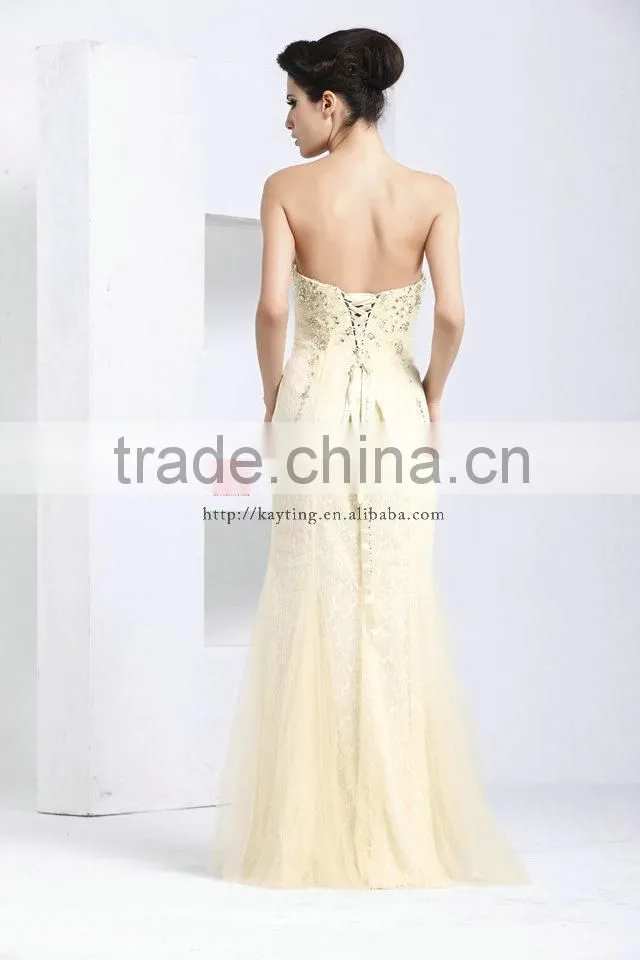 Off Shoulder Backless Sexy Elegant Lace Ivory Long Beaded Fashion Evening Dress