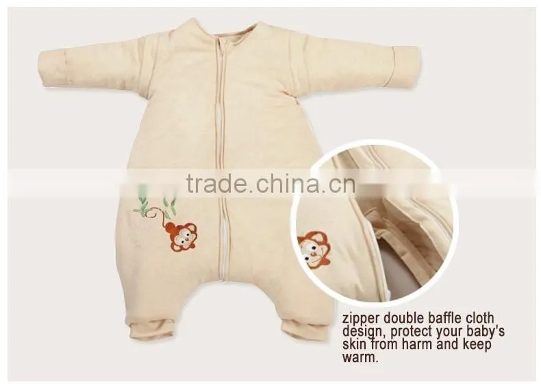 100% cotton Newborn infant baby anti kicking foot sleeping bag with Detachable sleeves for winter