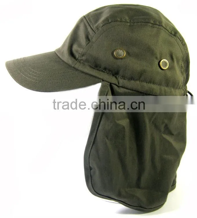 OLIVE GREEN BALL CAP HAT BUCKET EAR FLAP AND NECK SUN PROTECT HUNT HIKE FISH BUCKET HAT