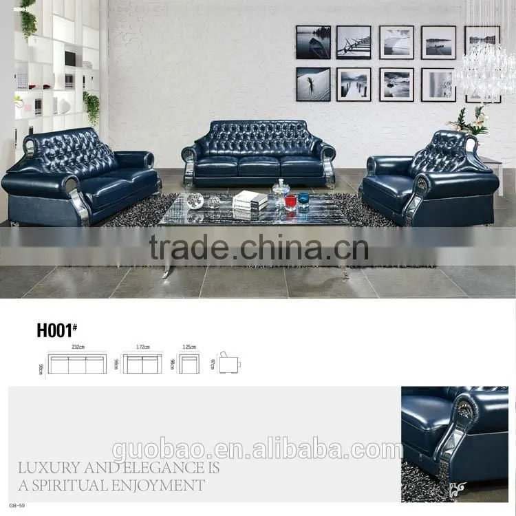 H001 New European style Living Room classic leather sofa with buttons