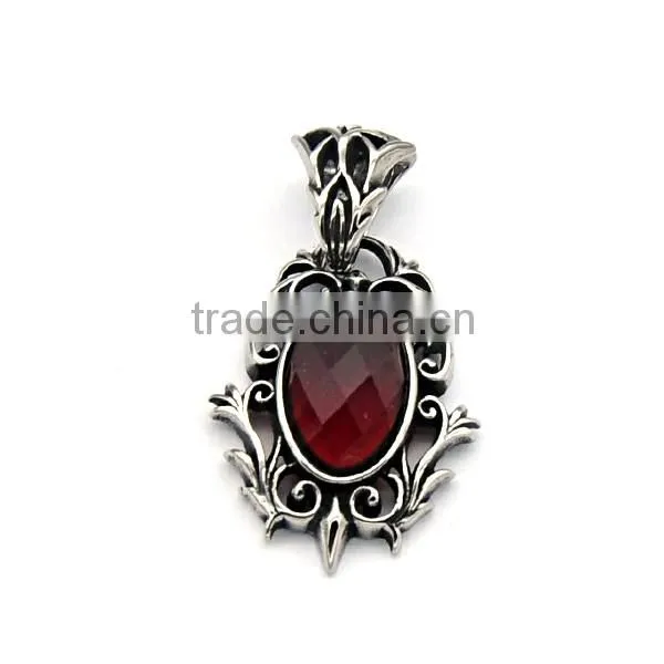 Mens gothic big red stone pendant vintage carving pendant stainless steel popular pendant