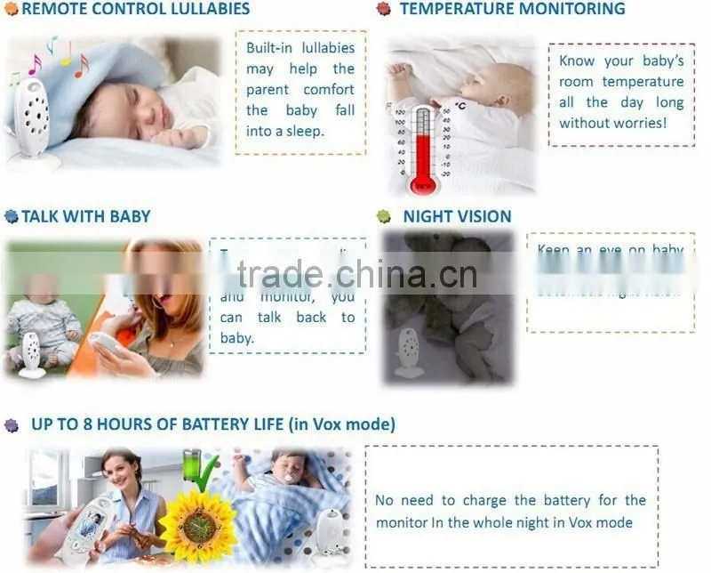 Wireless Digital 2 Ways Audio LED Music Baby Monitor Built-in Lithium Battery
