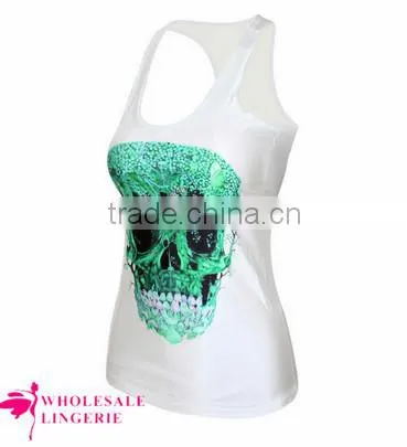 Cheap Pinky Skull Printed Summer white Tank Top BX123 tank top women