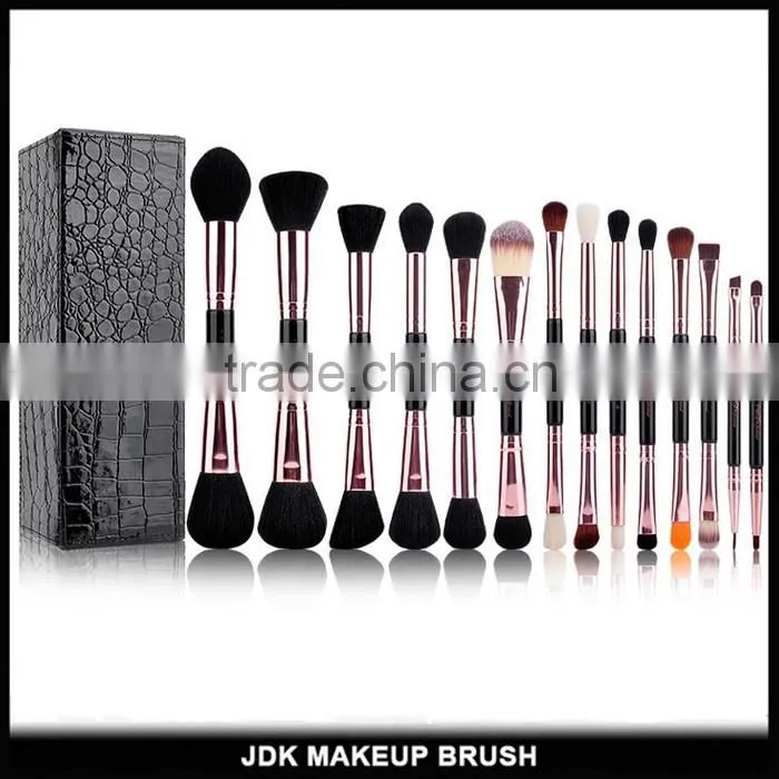 Duo End Rose Gold 14pcs Fiber hair makeup brush set Gift box pacakging Beauty brush Custom logo Makeup Brushes for sale