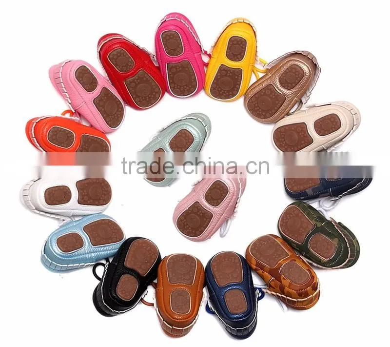 Top selling baby hard sole walking shoes toddler shoes rubber sole pu leather baby moccasins