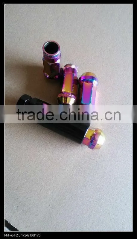 Auto Wheel Lug Nuts M12 x 1.25 45 mm , steel, rainbow color, 20 pcs incl. dual adapter
