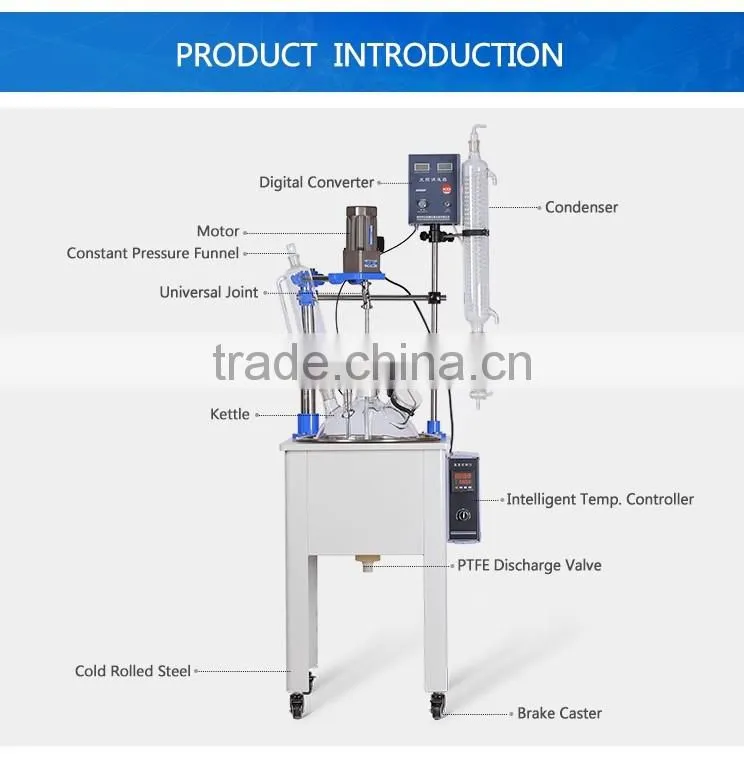2017 Hot Sale 20L Single Layer High Borosilicate Gass Bioreactor