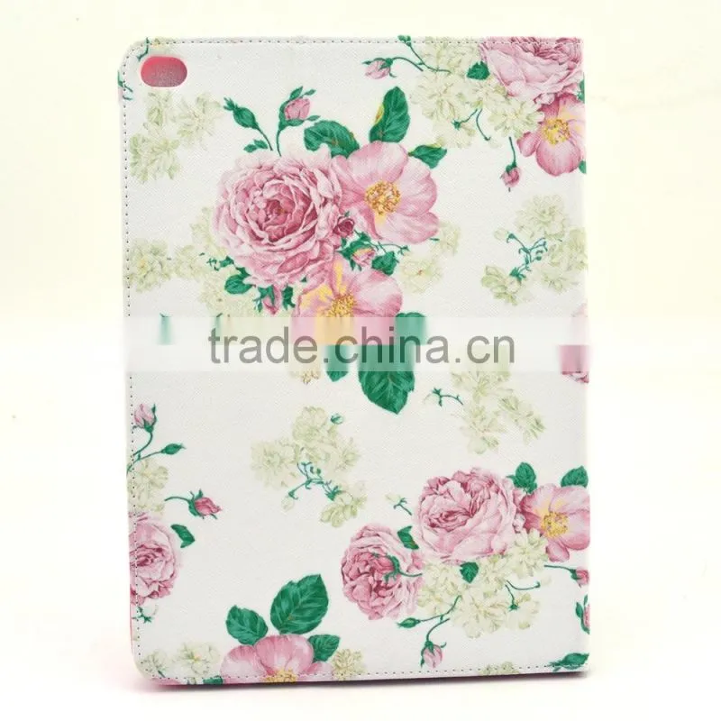 Elegant Leather Case For iPad 6 air 2 ,Flower Printing Case For Tablet IPad 6