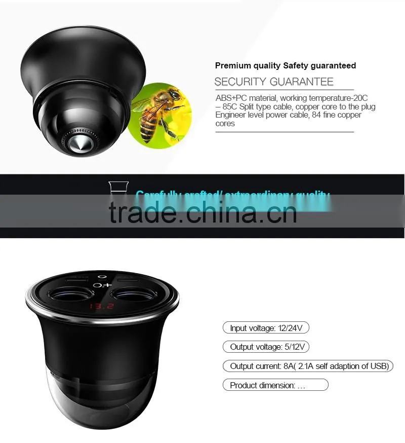 2017 Double cigarette car cigarette lighter socket dual usb car charger