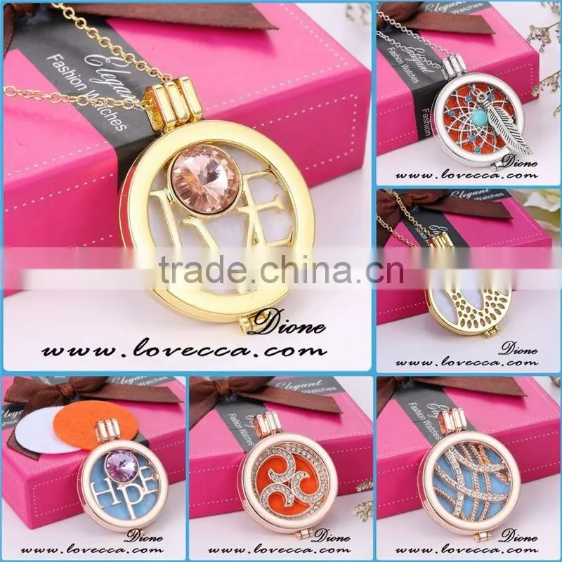 Best selling products 35mm aromatherapy lockets essential oil diffuser diamond necklace