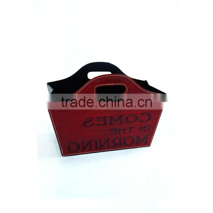 Leatherette Storage Basket Gift Basket With Handles,Red