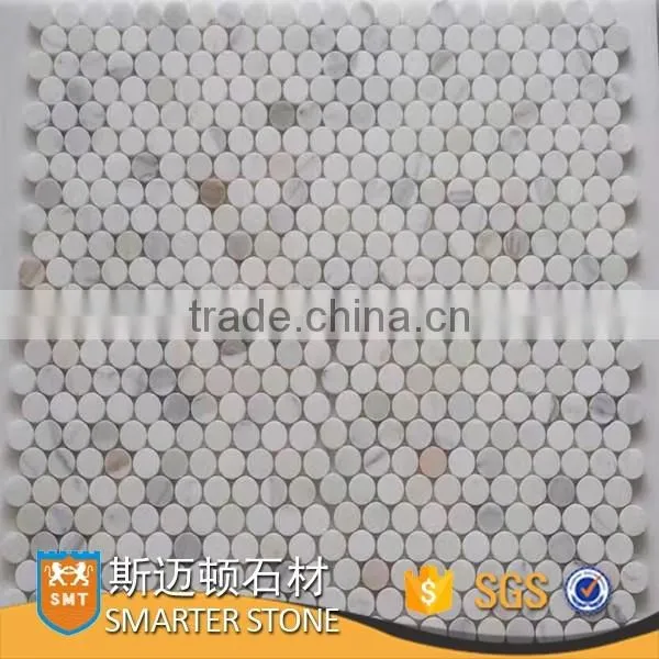 Calcutta white stone mosaic penny tile for flooring