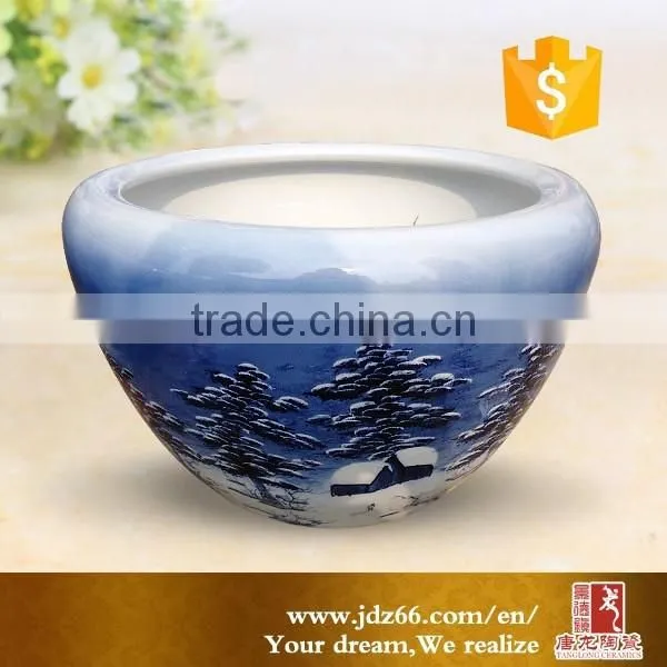 Blue and white ceramic flower pot