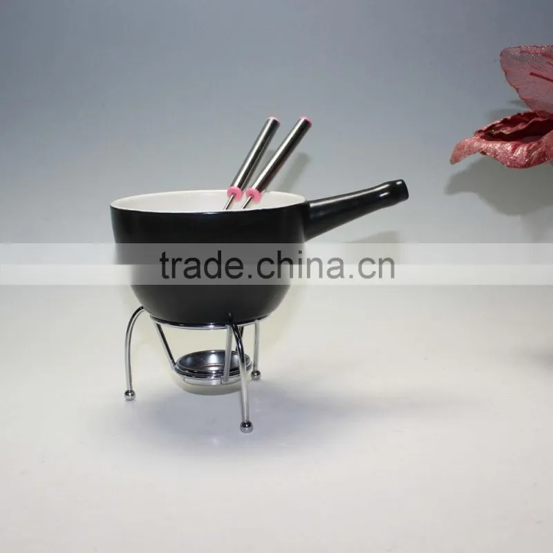 Two Compartments Ivory White Ceramic Porcelain Tealight Candle Cheese Butter Chocolate Fondue Set