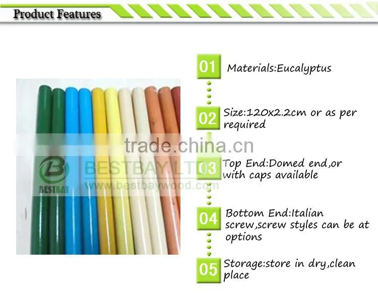 Colorful lacquared wooden broom stick