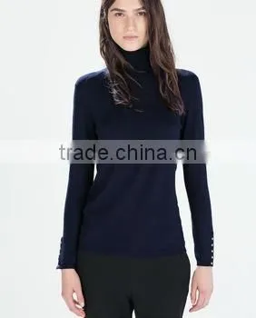 woolen sweater designs for ladies,choker high collar sweater or women with cotton , colorful knitted sweater