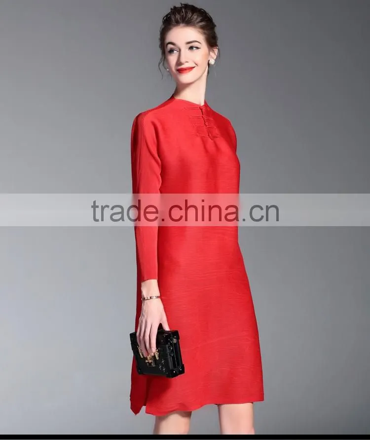 Chinese national style plus size ladies draped dress with buttons