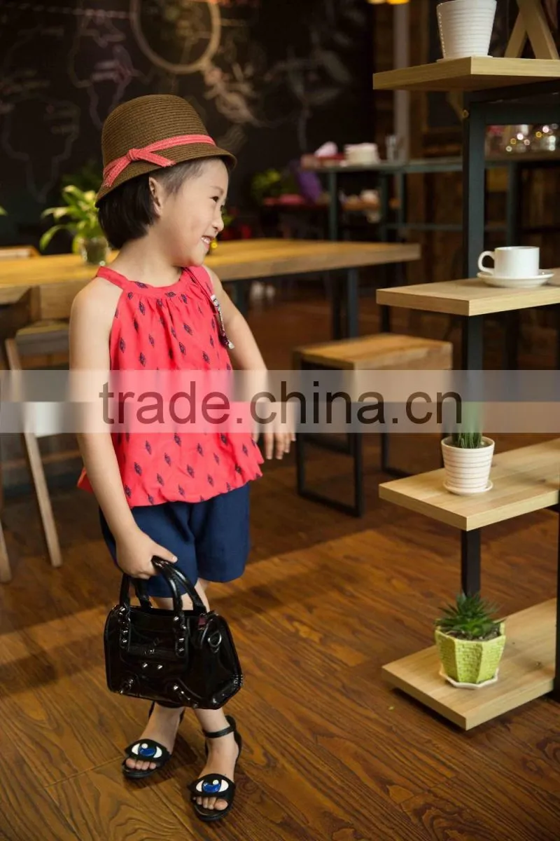lovely fashion 2016 girl sleeveless blouse summer blouse off shoulder blouse bright color baby girl printed dress for summer
