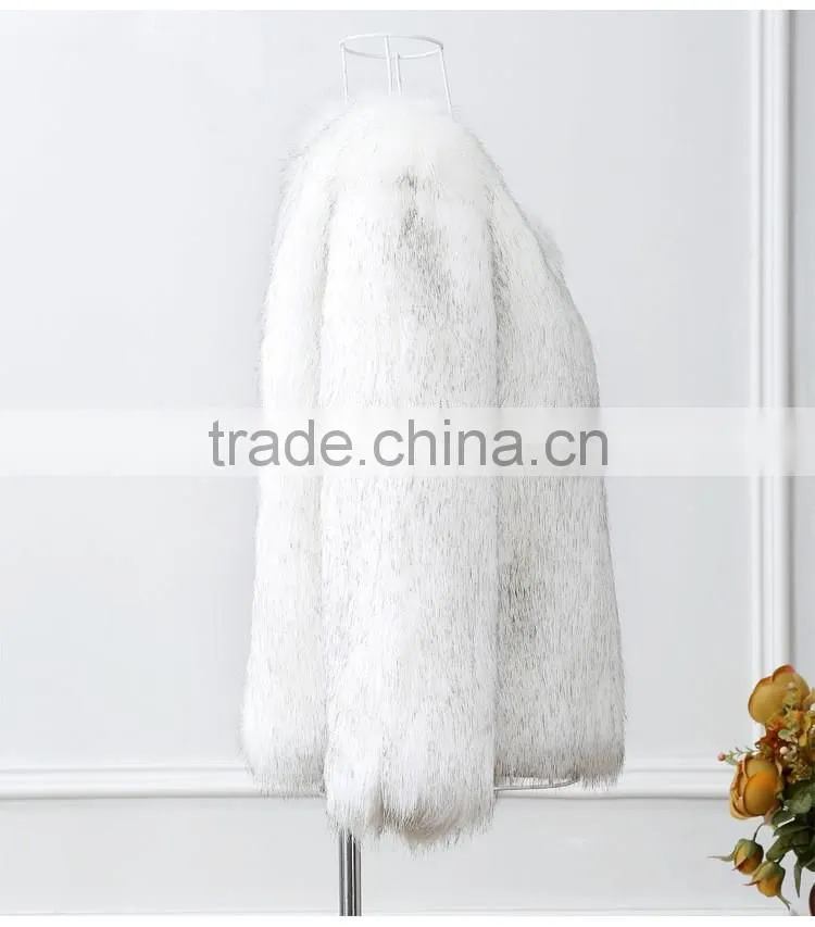 New Women's Faux Fox Fur Beige Gradual Color Black / Coffee Tip Jacket Coat Long Hairy Shaggy Outwear Autumn Winter Tops