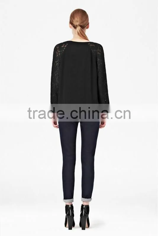 Lady Lace Sleeve Chiffon Top