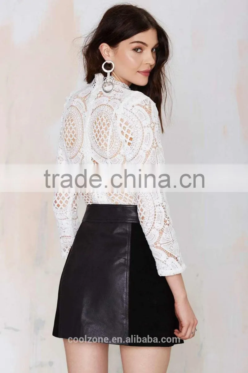 2015 vintage clothes bottom skirt fly front leather women skirt