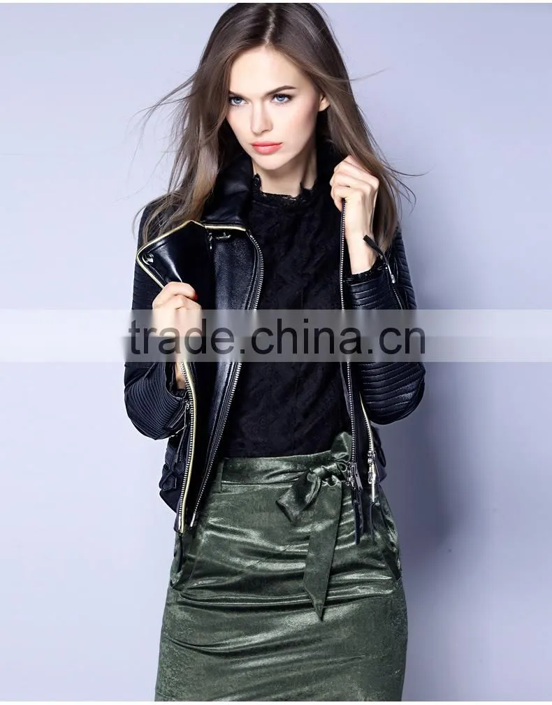2017 latest designs lady casual fashion women leather motorcycle jacket for wholesale