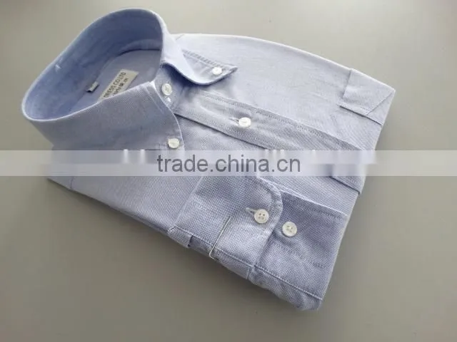 2016 100% washed cotton button up rolled collar long sleeve light blue oxford shirts for men