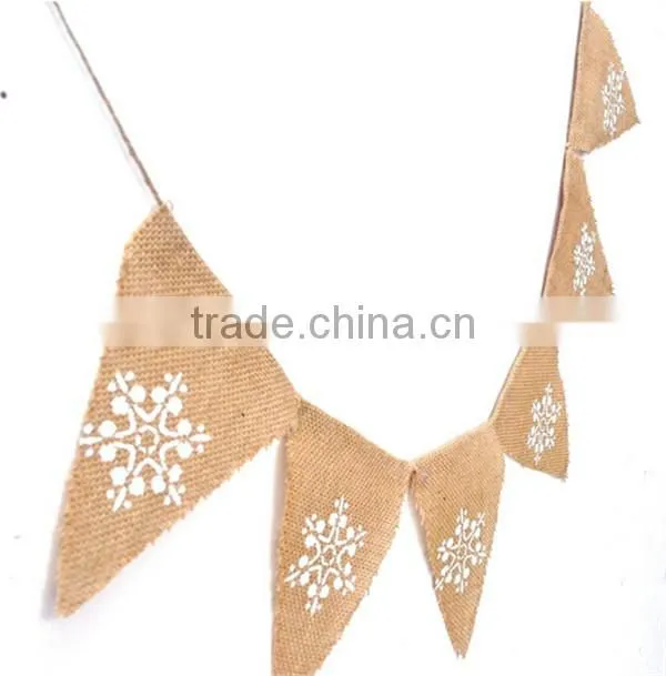 Customized Logo Burlap Winter Christmas Snowflake Decoration Bunting Flags