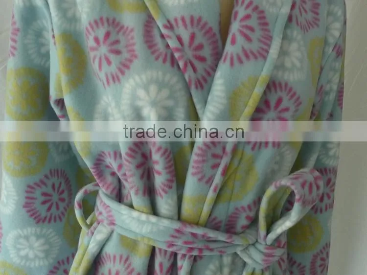 Super Soft Cute Printed Polar Fleece Women SPA Bath Robe With Belt&Pocket