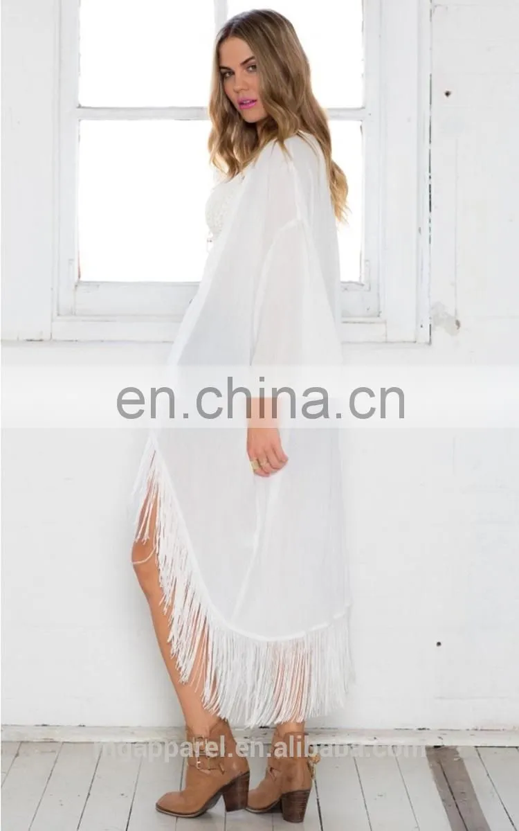 wholesale long loose cardigans white fringe kimono women