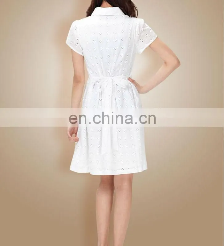 Ladies embroidered short sleeve cotton dress design