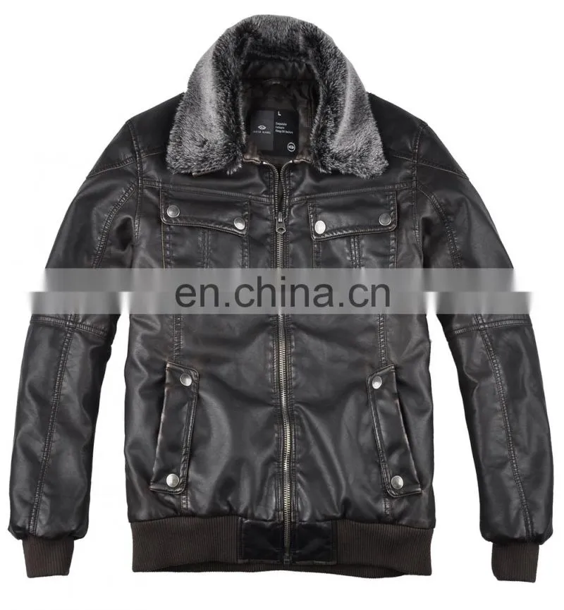 2015 lastest fashion leather top grade fur collar coat men